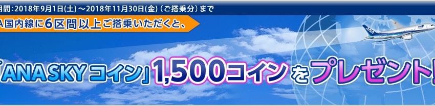 【ANA】対象者限定キャンペーン（6区間搭乗で1,500 ANA SKYコインプレゼント）の案内mailが届きました！